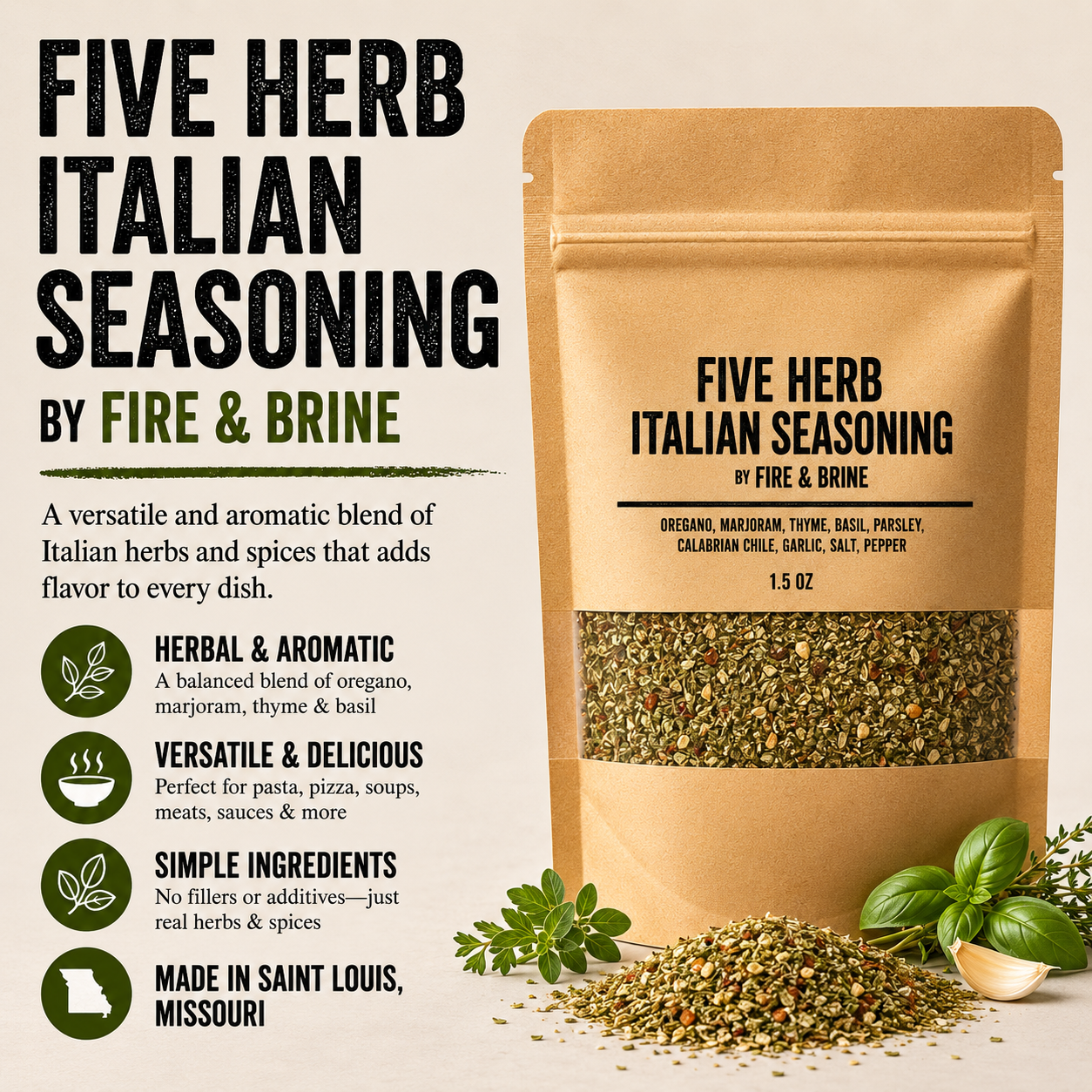 Five Herb Italian Seasoning Blend | Classic Italian Herb Mix for Pasta, Pizza & Bread Dipping | Gourmet Spice Blend